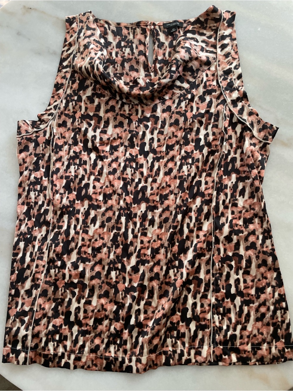 Sleeveless Cowl Neck Top - Pink Black Leopard Print size 12
